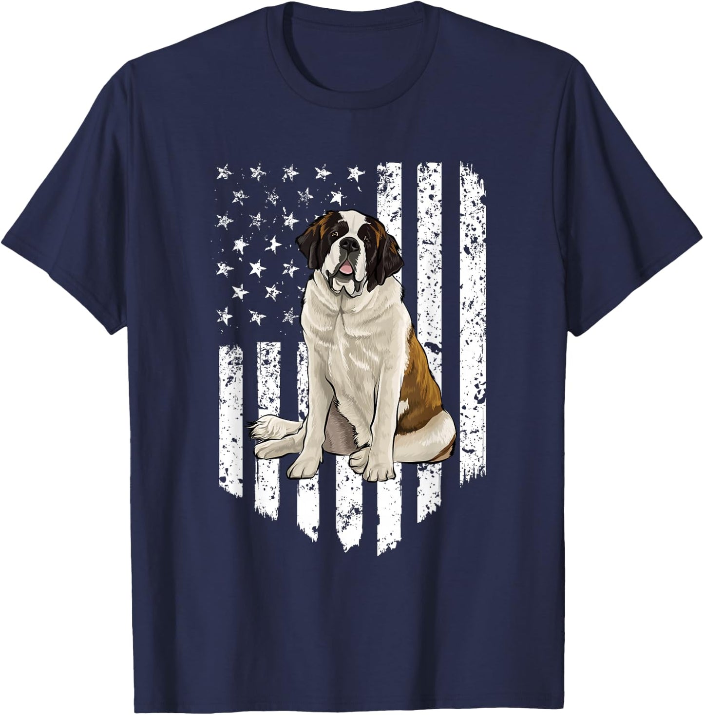 Black White American Flag St. Bernard 4th Of July USA T-Shirt - T-Shirt | Navy