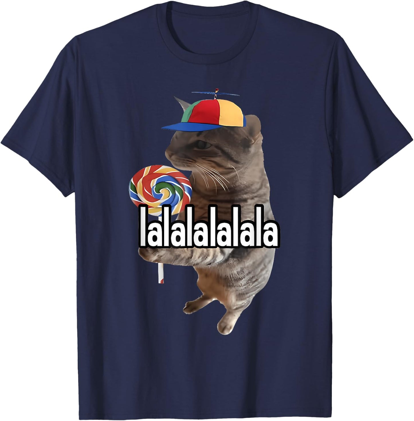 Silly Cat With Lollipop Meme T-Shirt - T-Shirt | Navy