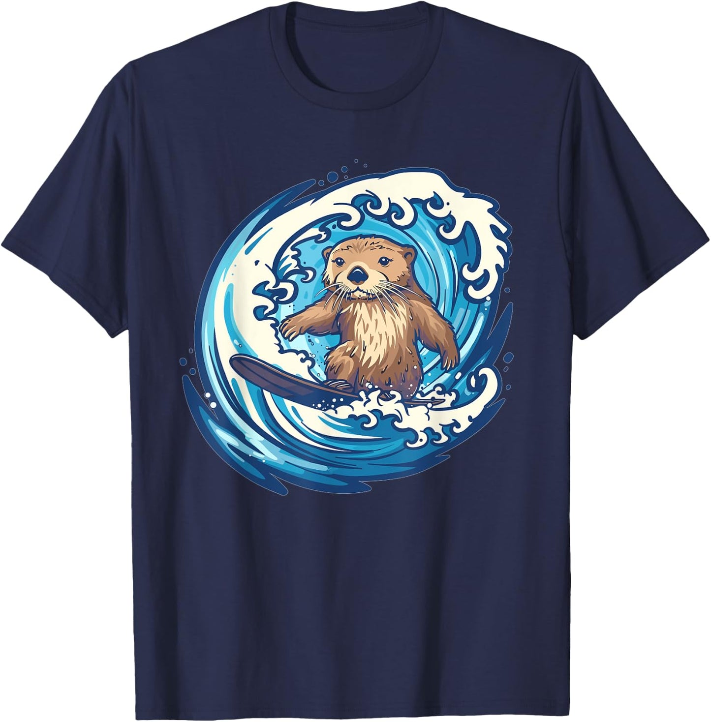 Cute Surfing Sea Otter T-Shirt - T-Shirt | Navy