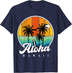 Aloha Hawaii Hawaiian-Shirt Palm Tree Beach Youth Boy Kids T-Shirt - T-Shirt | Navy