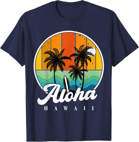 Aloha Hawaii Hawaiian-Shirt Palm Tree Beach Youth Boy Kids T-Shirt - T-Shirt | Navy