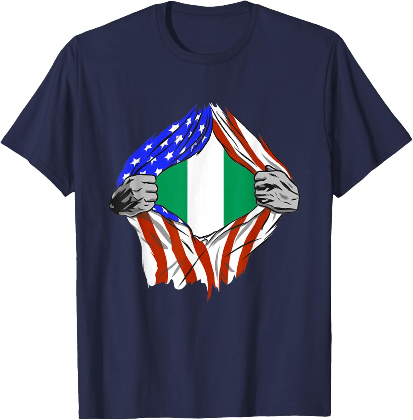 Nigeria America USA Flag Chest Nigerian Roots African Pride T-Shirt - T-Shirt | Navy