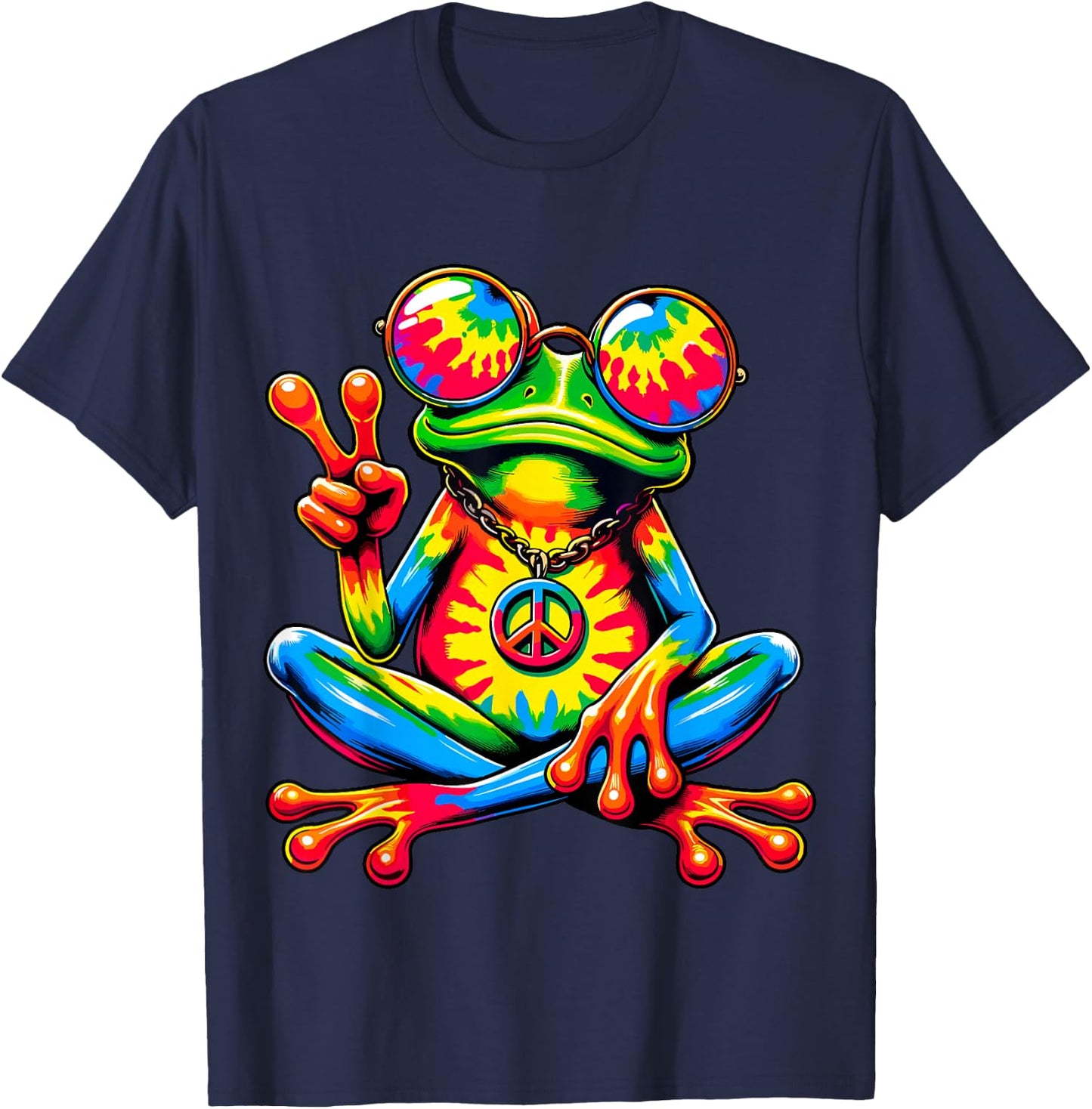 Tie-Dye Peace Frog Peace Sign Hippie T-Shirt - T-Shirt | Navy