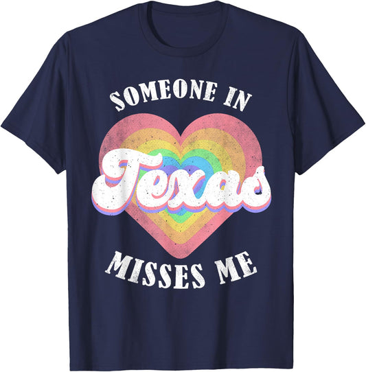 Someone In Texas Misses Me Heart Retro Groovy T-Shirt - T-Shirt | Navy