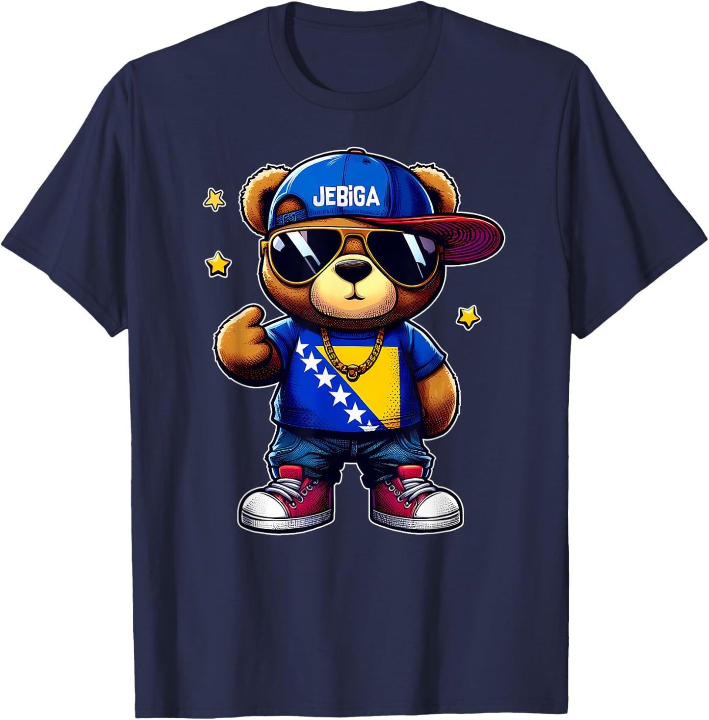 JEBIGA Cute Teddy Bear Funny Bosnian Flag Gift BiH Bosna T-Shirt - T-Shirt | Navy