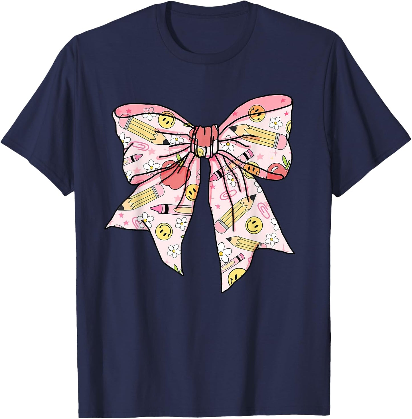 Coquette Bow Teacher Student Happy First Day Back to School T-Shirt - T-Shirt | Navy