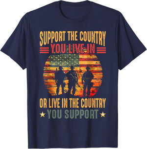 American Flag Vintage Support The Country You Live in T-Shirt - T-Shirt | Navy