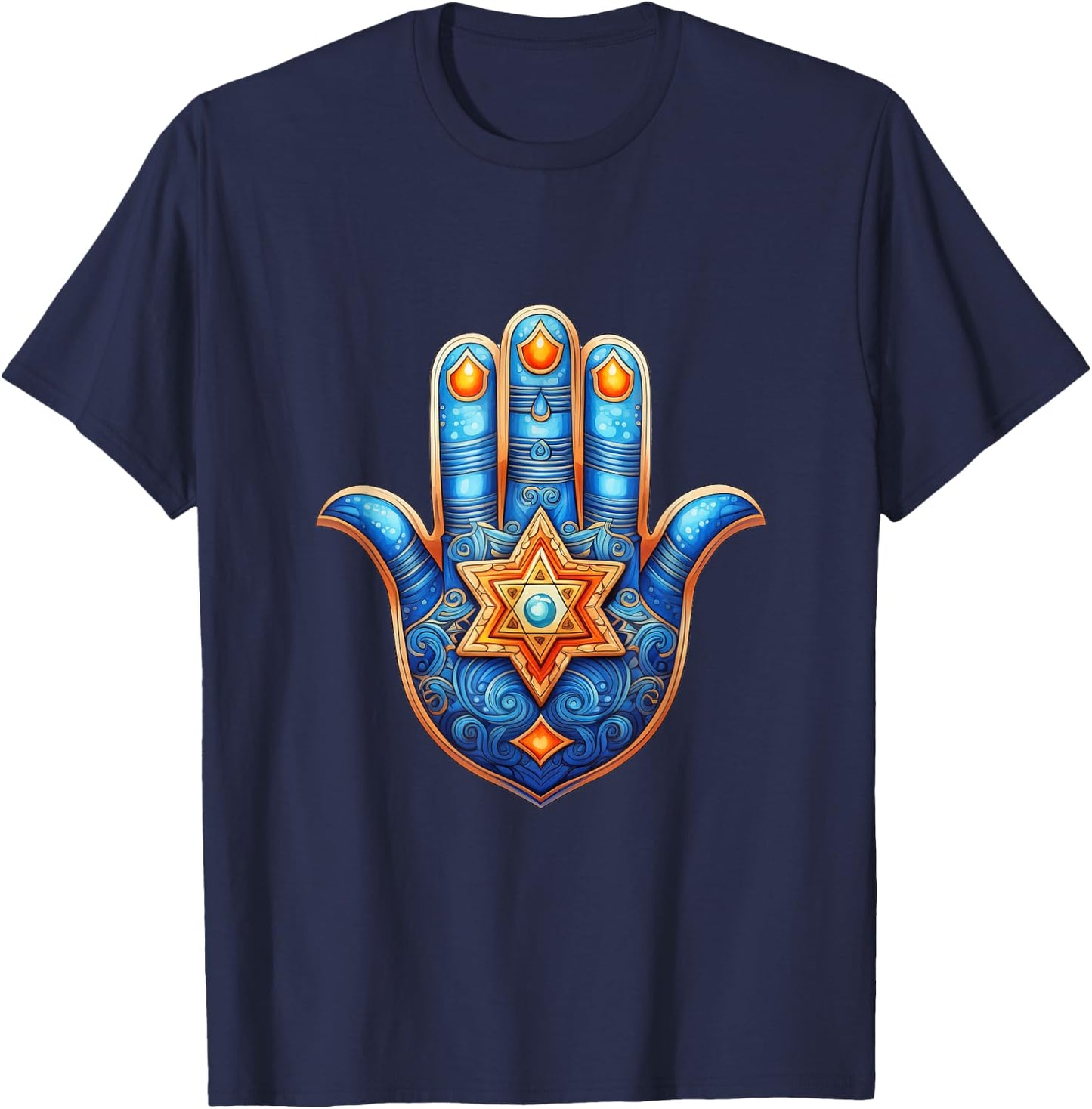 Hamsa L'Chaim Maguen David Chai Star of David Life Judaism T-Shirt - T-Shirt | Navy