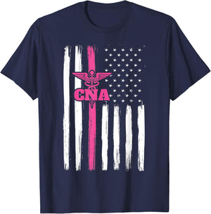 Vintage USA CNA Certified Nurse Assistant American Flag Women Men T-Shirt - T-Shirt | Navy