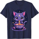 Kawaii Pastel Goth Aesthetic Creepy Cat Eating Ramen Noodles T-Shirt - T-Shirt | Navy