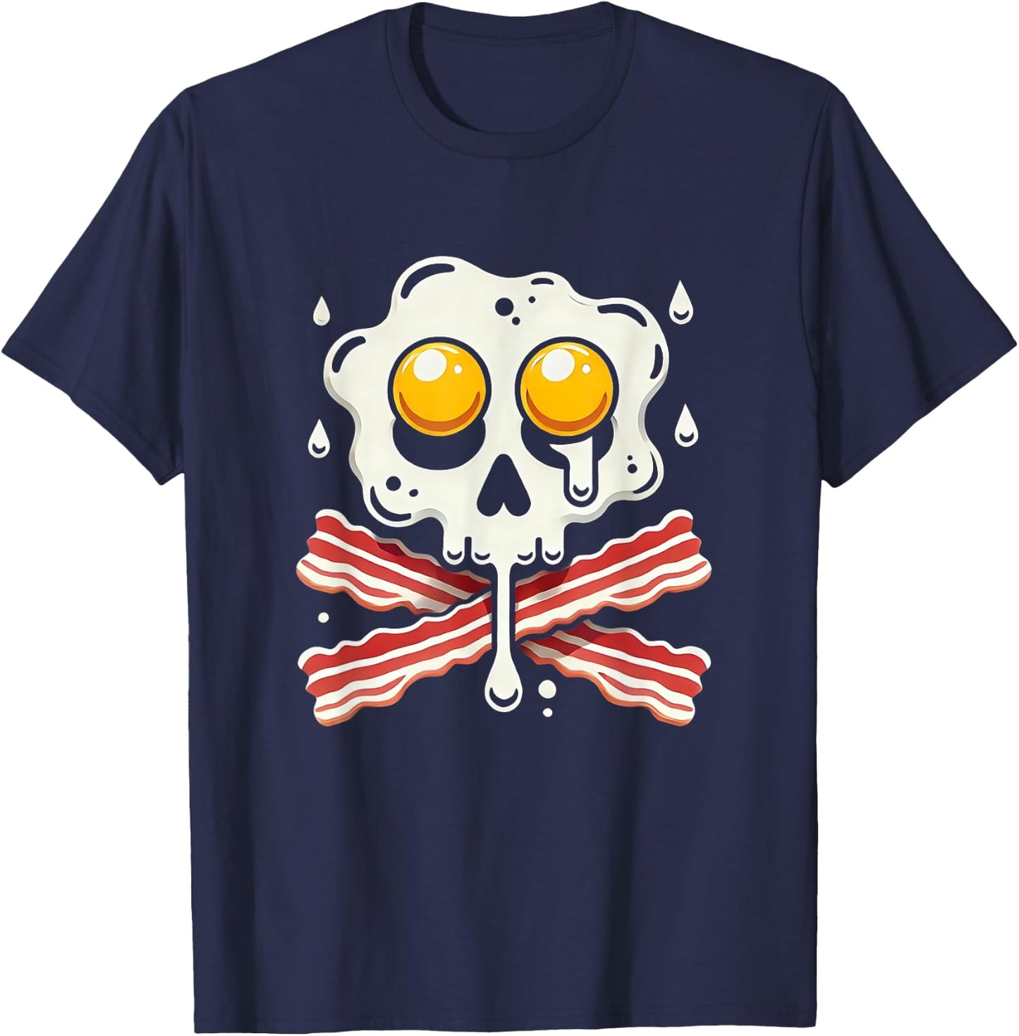 Egg Bacon Skull And Crossbones Food Art T-Shirt - T-Shirt | Navy