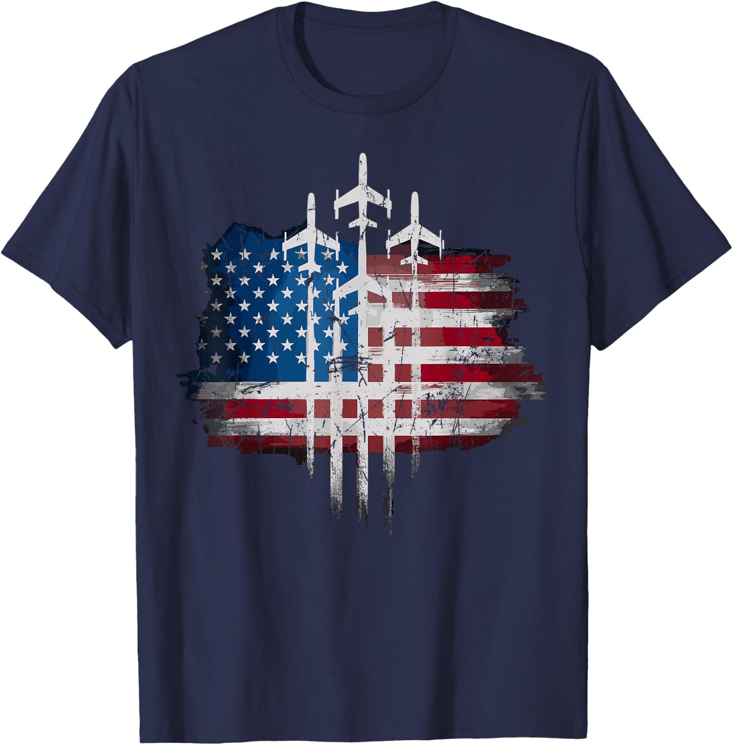 Fighter Jets USA Flag American T-Shirt - T-Shirt | Navy