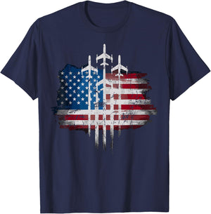 Fighter Jets USA Flag American T-Shirt - T-Shirt | Navy