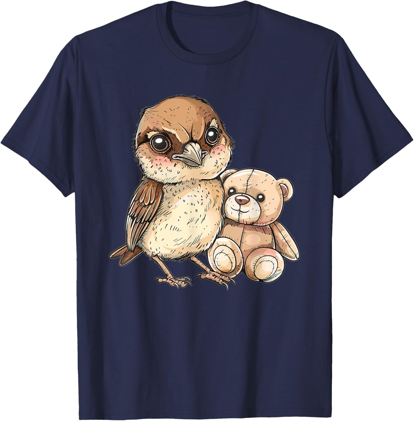Cute Sparrow With Teddy Bear I Sparrow T-Shirt - T-Shirt | Navy