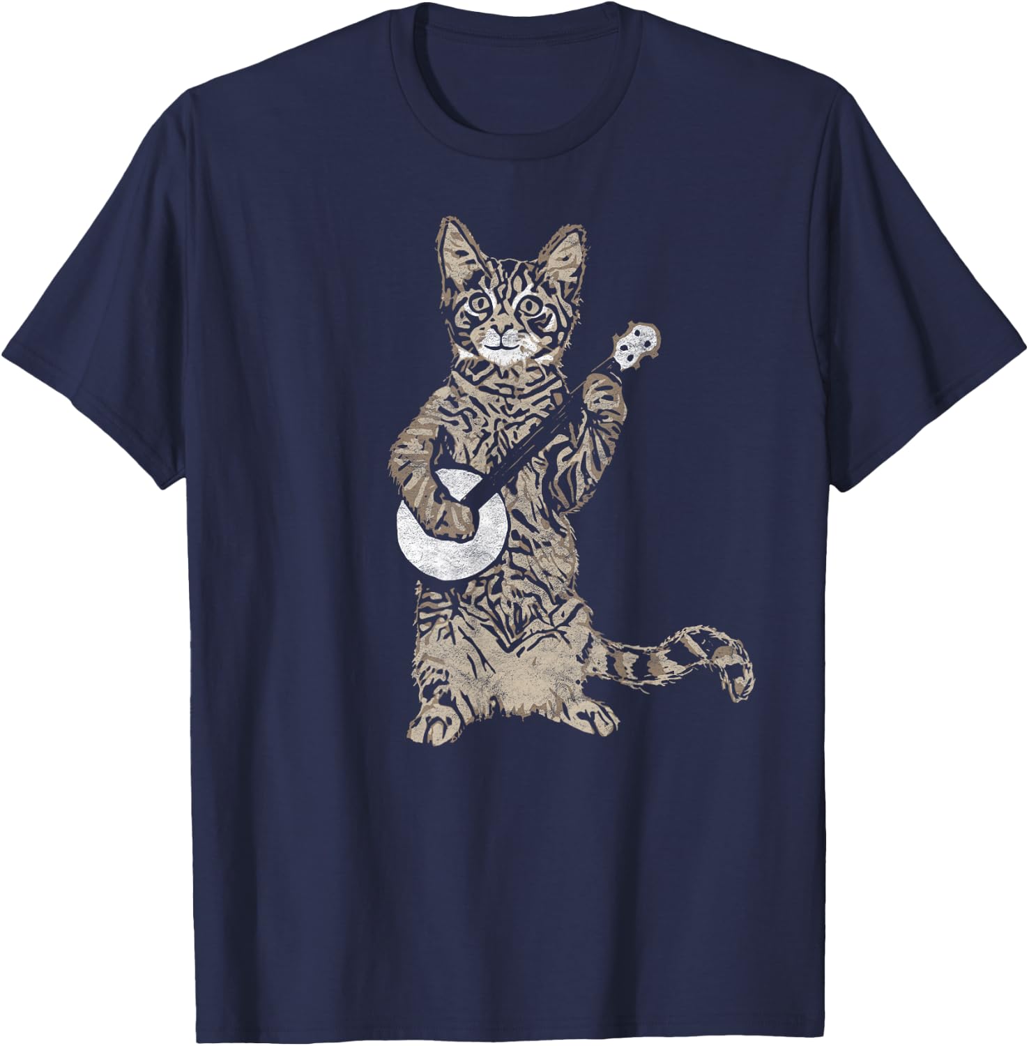 Banjo Cat - Funny Retro Style Bluegrass & Tabby Cat Lover T-Shirt - T-Shirt | Navy