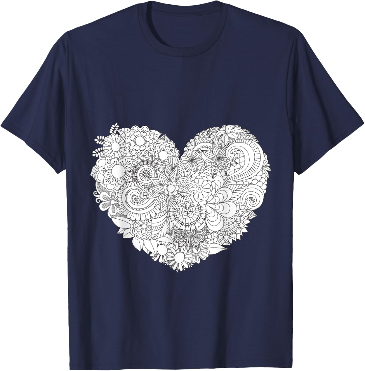 Flower Heart - Color Your Own Colorific Design - White T-Shirt - T-Shirt | Navy