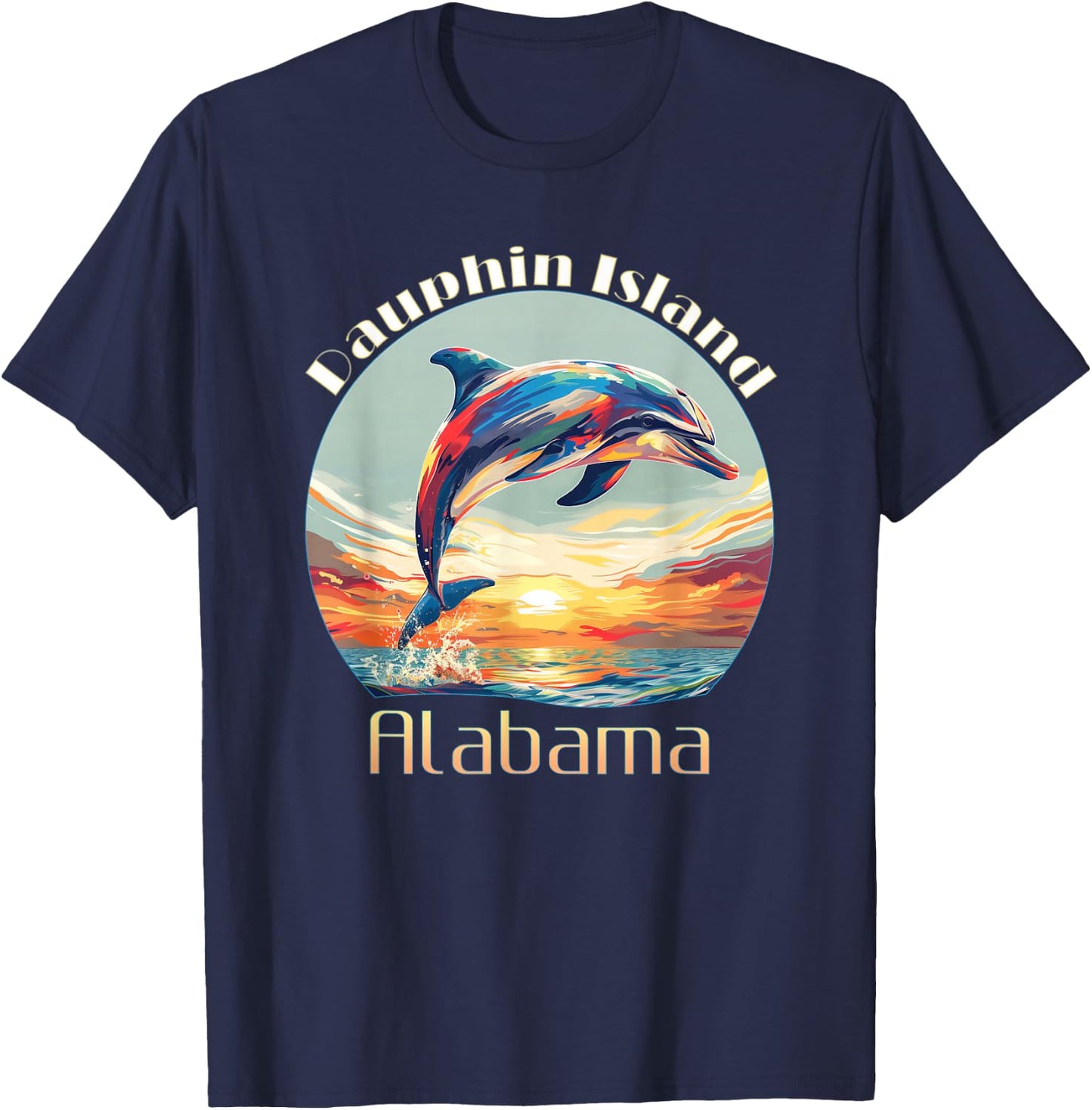 Cute Ocean Dolphin Lovers Dauphin Island Alabama Vacation T-Shirt - T-Shirt | Navy
