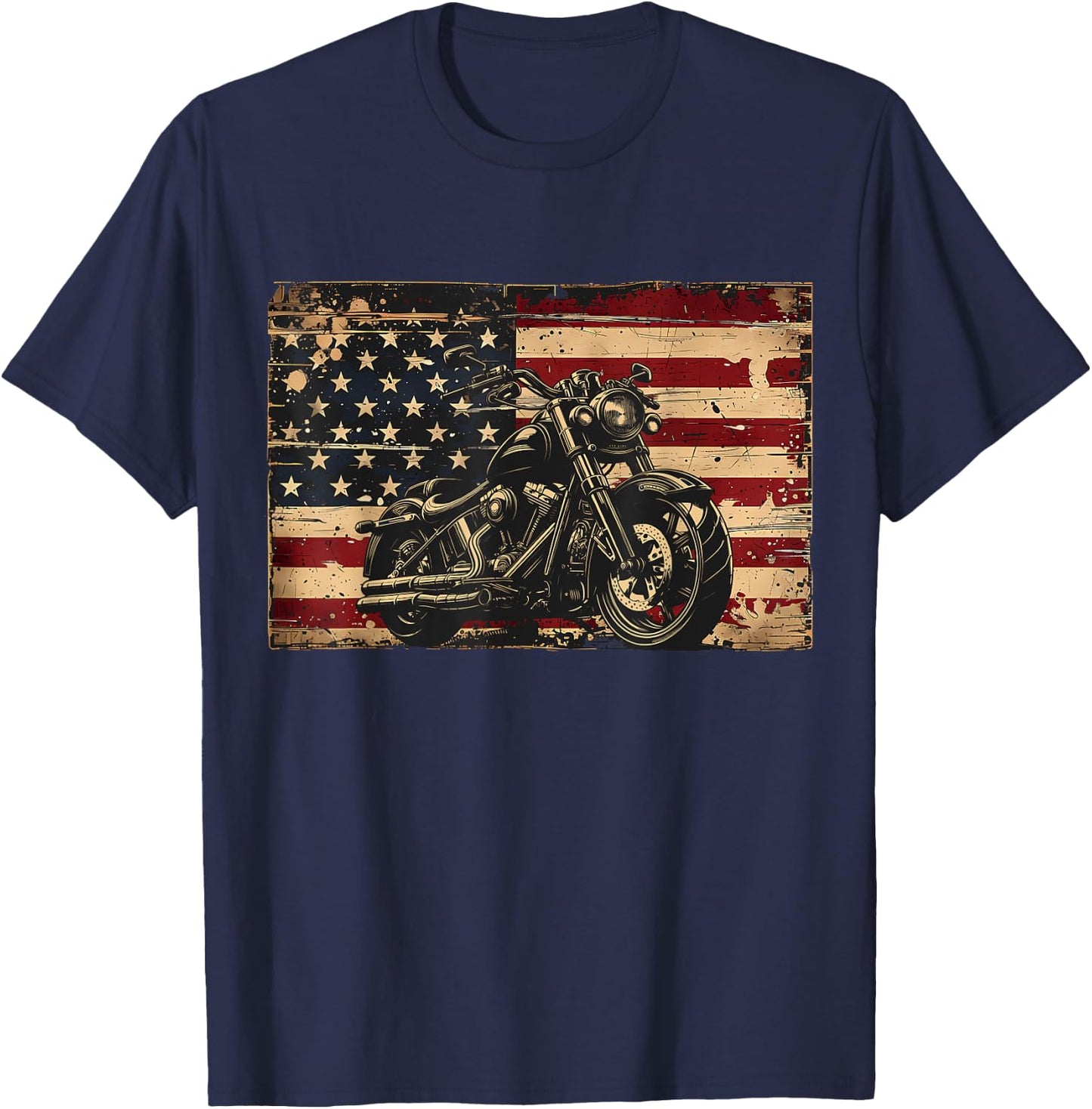 American Flag Motorcycle Apparel - Biker Motorcycle Kids Men T-Shirt - T-Shirt | Navy