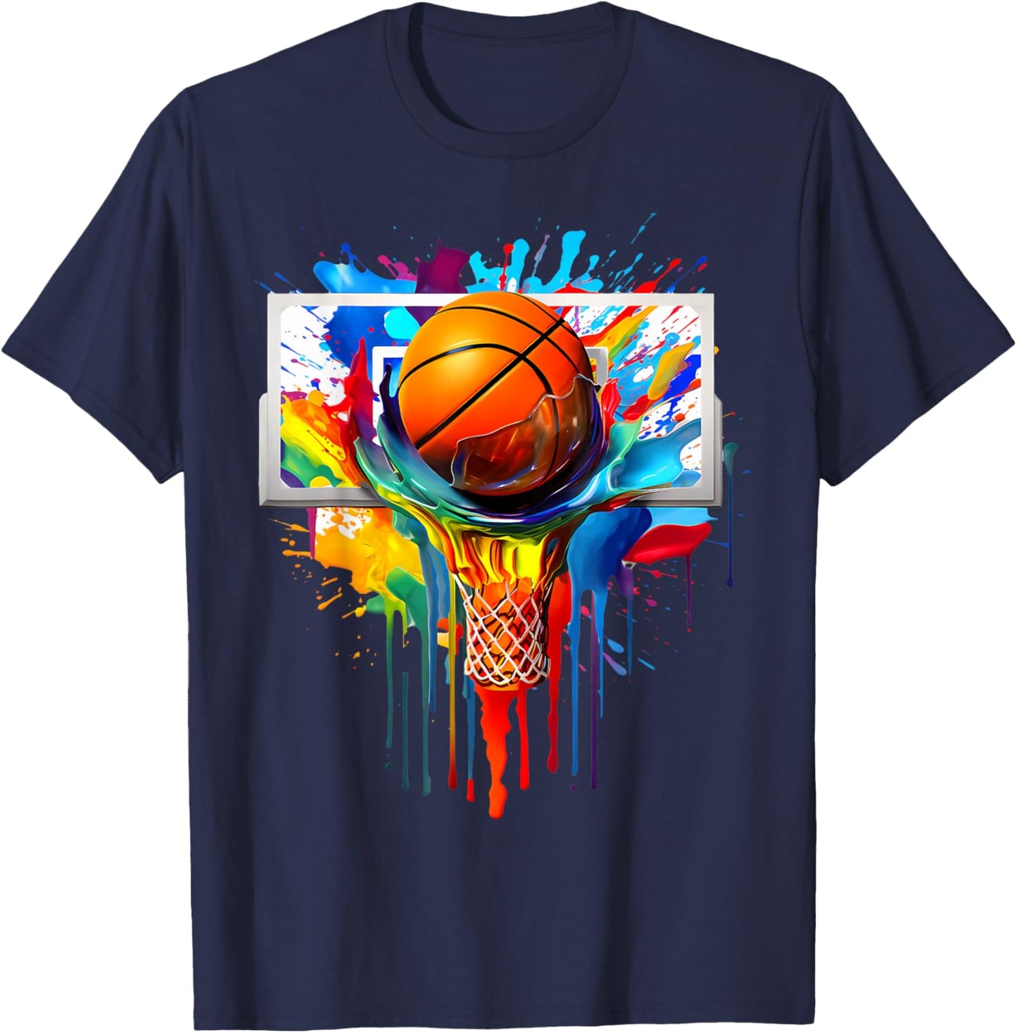 Colorful Basketball Tie Dye Color Splash Hoop Net Slam Dunk T-Shirt - T-Shirt | Navy