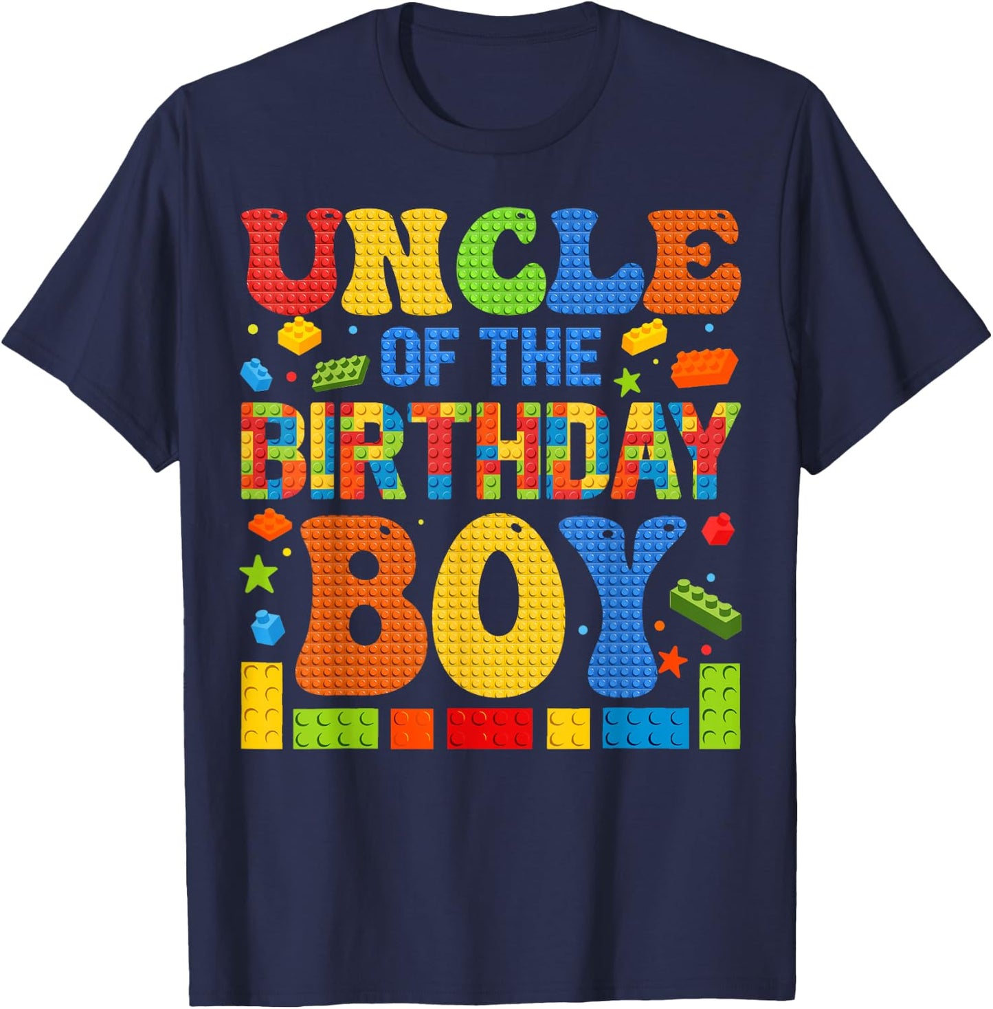 Uncle Of The Birthday Boy Building Block Birthday Party T-Shirt - T-Shirt | Navy