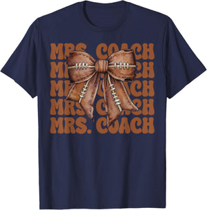 Mrs. Coach American Football Mom Mother's Day Coquette Bow T-Shirt - T-Shirt | Navy