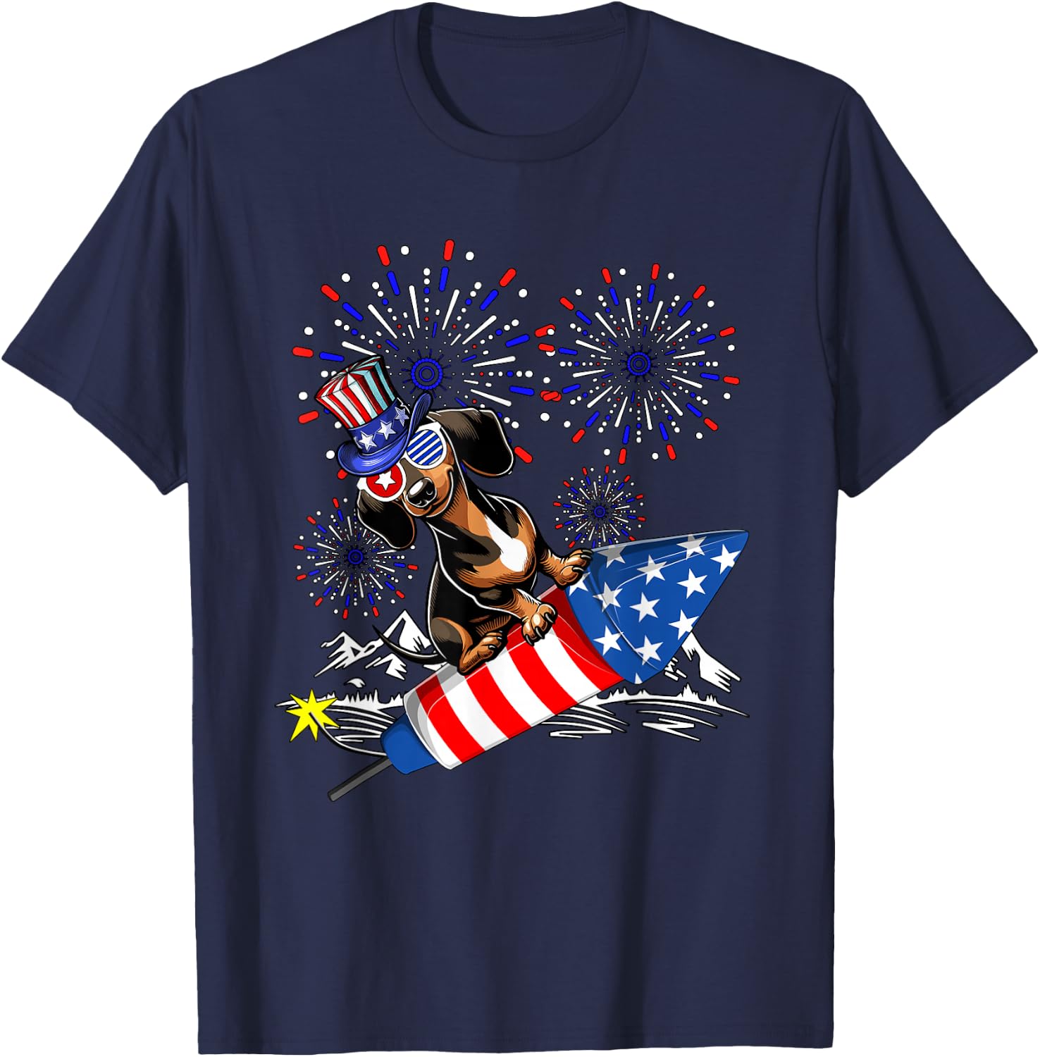 Dachshund Costume 4th Of July Fireworks Patriotic Lover Kids T-Shirt - T-Shirt | Navy