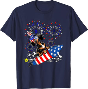 Dachshund Costume 4th Of July Fireworks Patriotic Lover Kids T-Shirt - T-Shirt | Navy