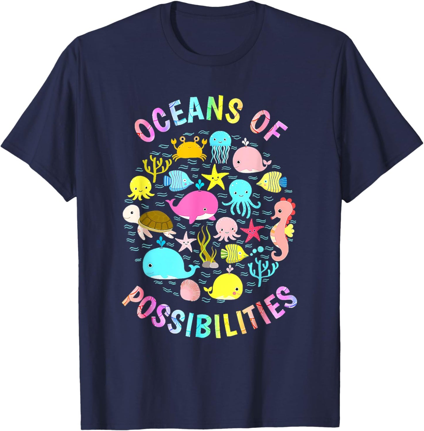 Cute Oceans Of Possibilities Summer Reading Sea Creatures T-Shirt - T-Shirt | Navy