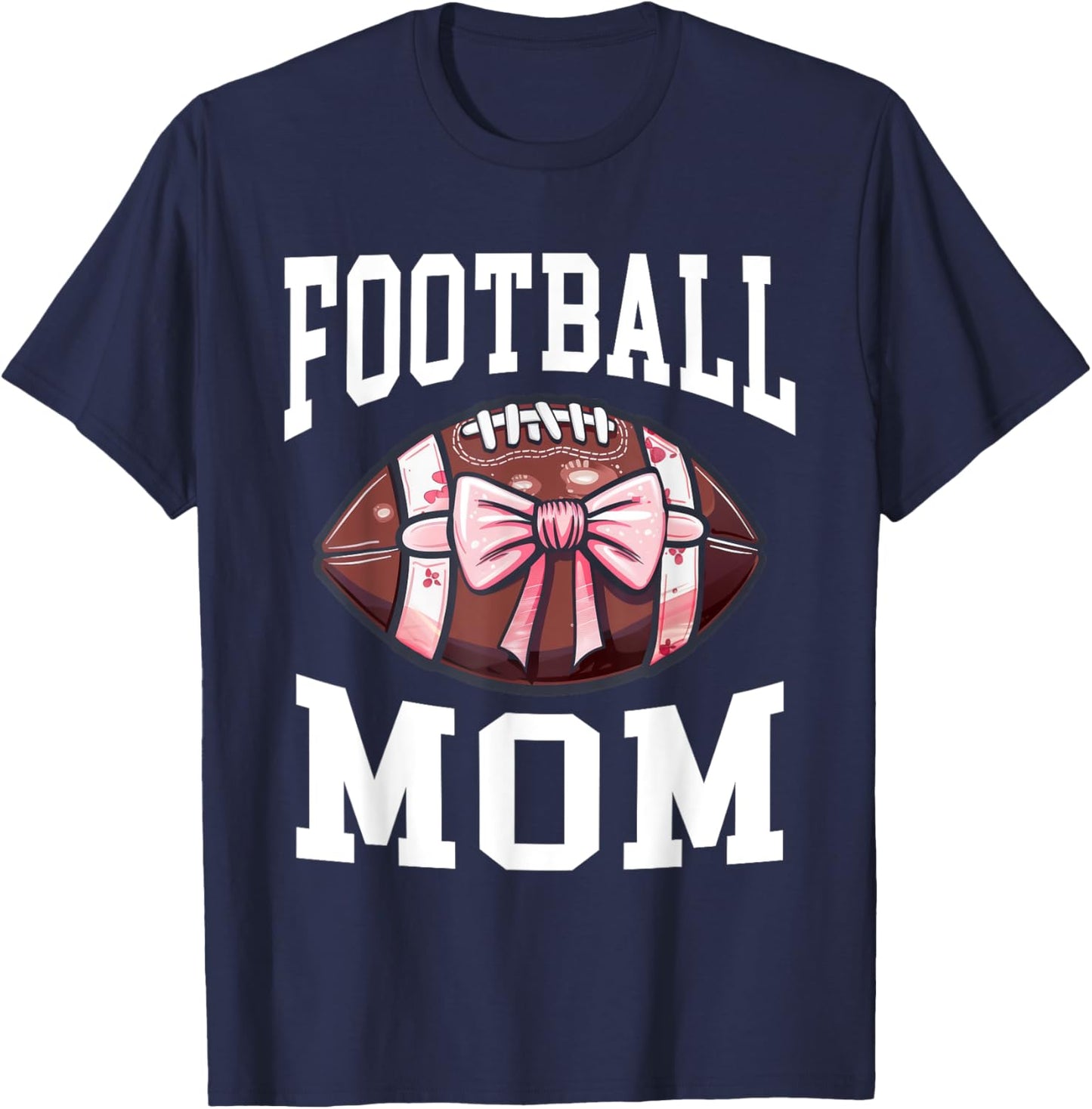 Football Mom Football Bow T-Shirt - T-Shirt | Navy