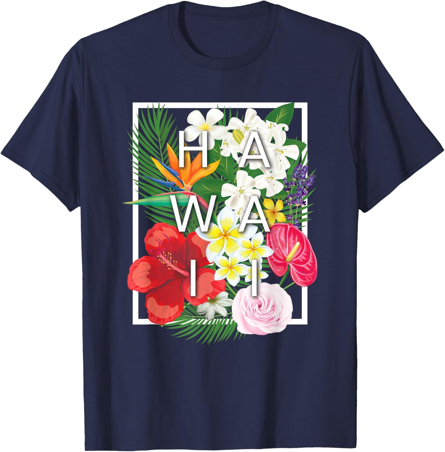 Flowers of Hawaii Word Art - Hawaiian Pride T-Shirt - T-Shirt | Navy