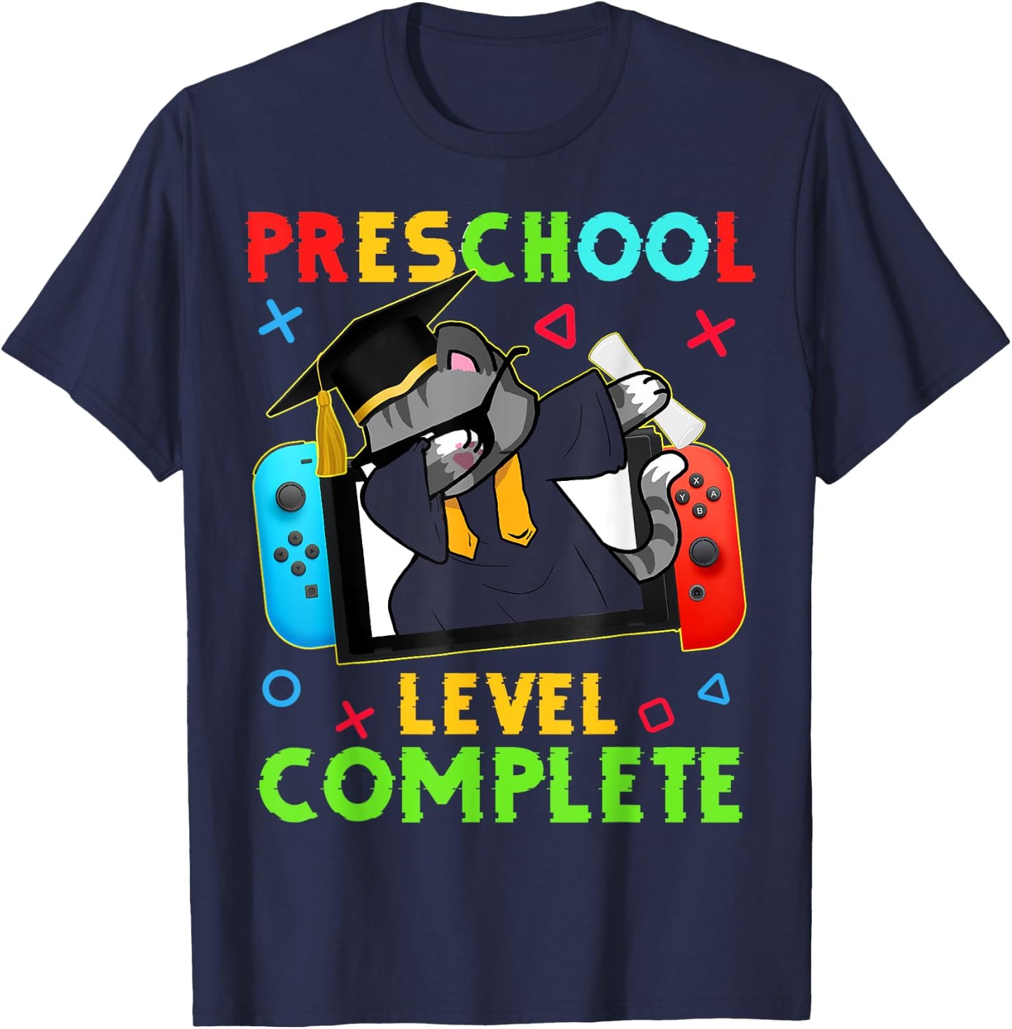 Preschool Level Complete Graduation 2024 PreK Gamer Cat Kids T-Shirt - T-Shirt | Navy