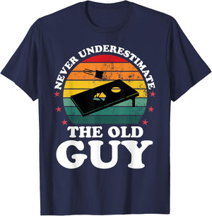 Never Underestimate Funny Cornhole Player Men Grandpa T-Shirt - T-Shirt | Navy