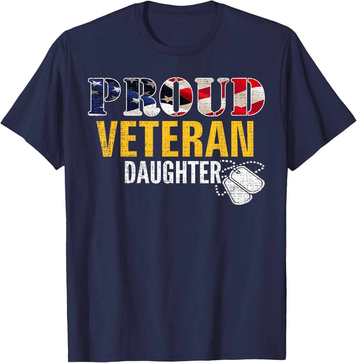 Vintage Proud Veteran Daughter With American Flag Military T-Shirt - T-Shirt | Navy