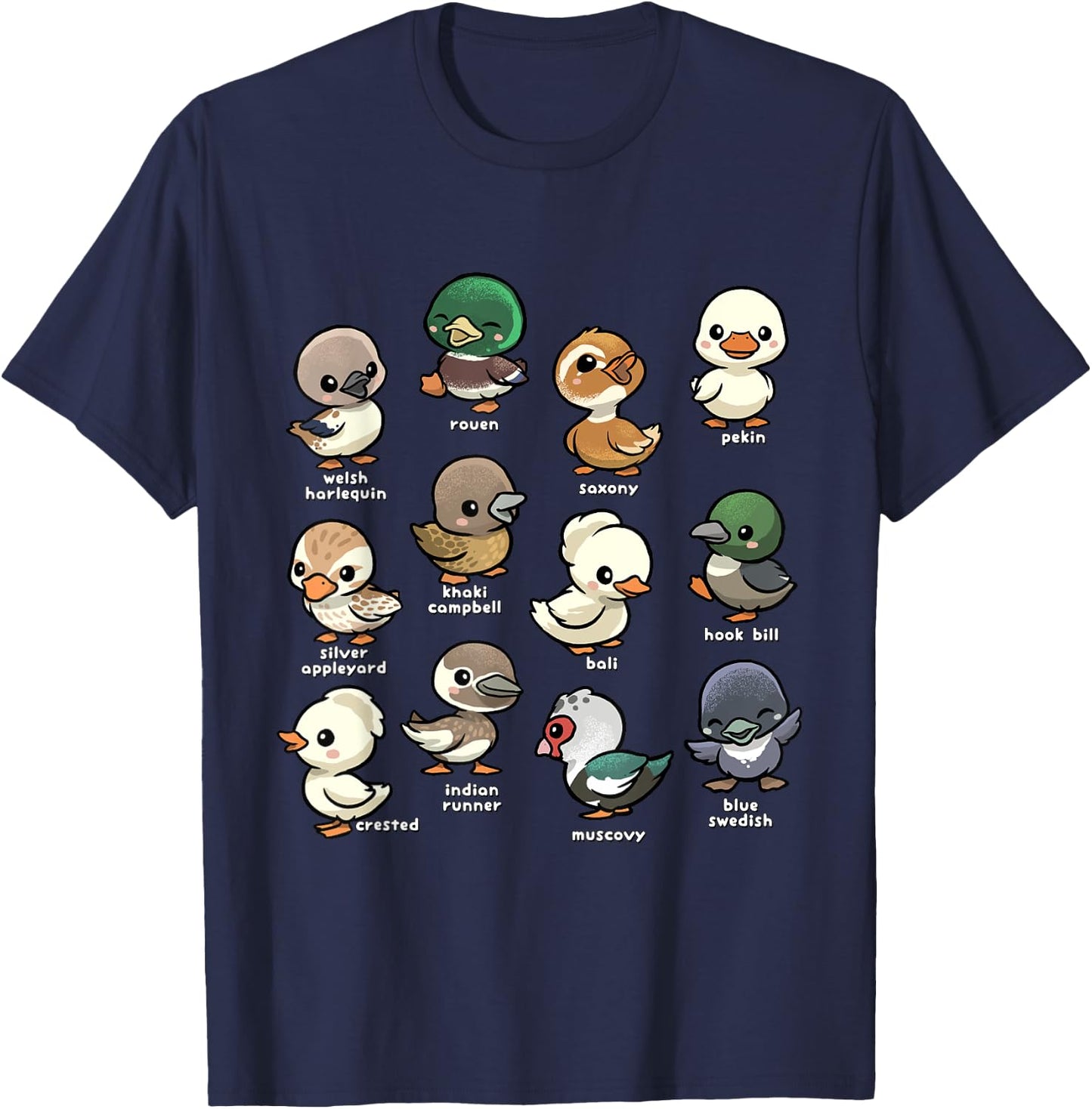 Cute Types of Duck Waterfowl Animals of the World Duck Lover T-Shirt - T-Shirt | Navy