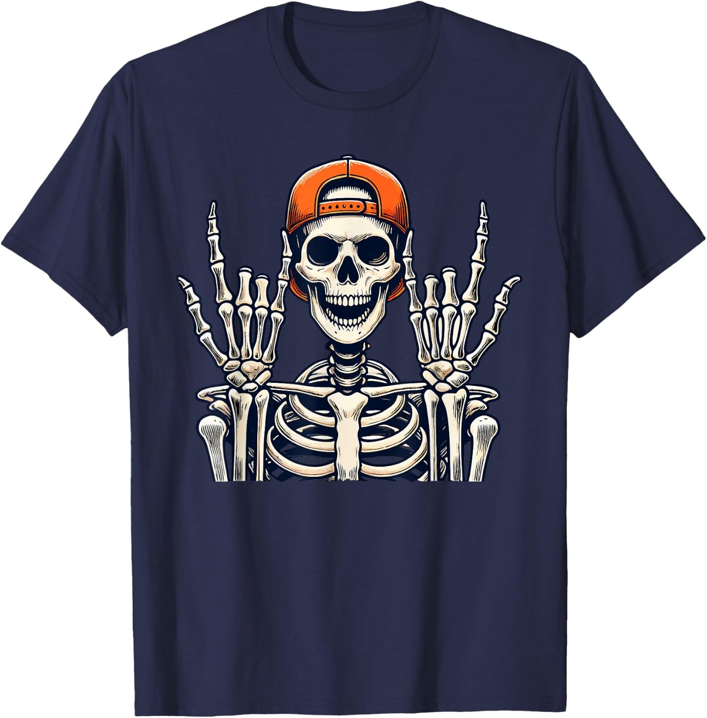 Rocker Skeleton Cap Skater Cool Halloween Punk Rock Men Boys T-Shirt - T-Shirt | Navy
