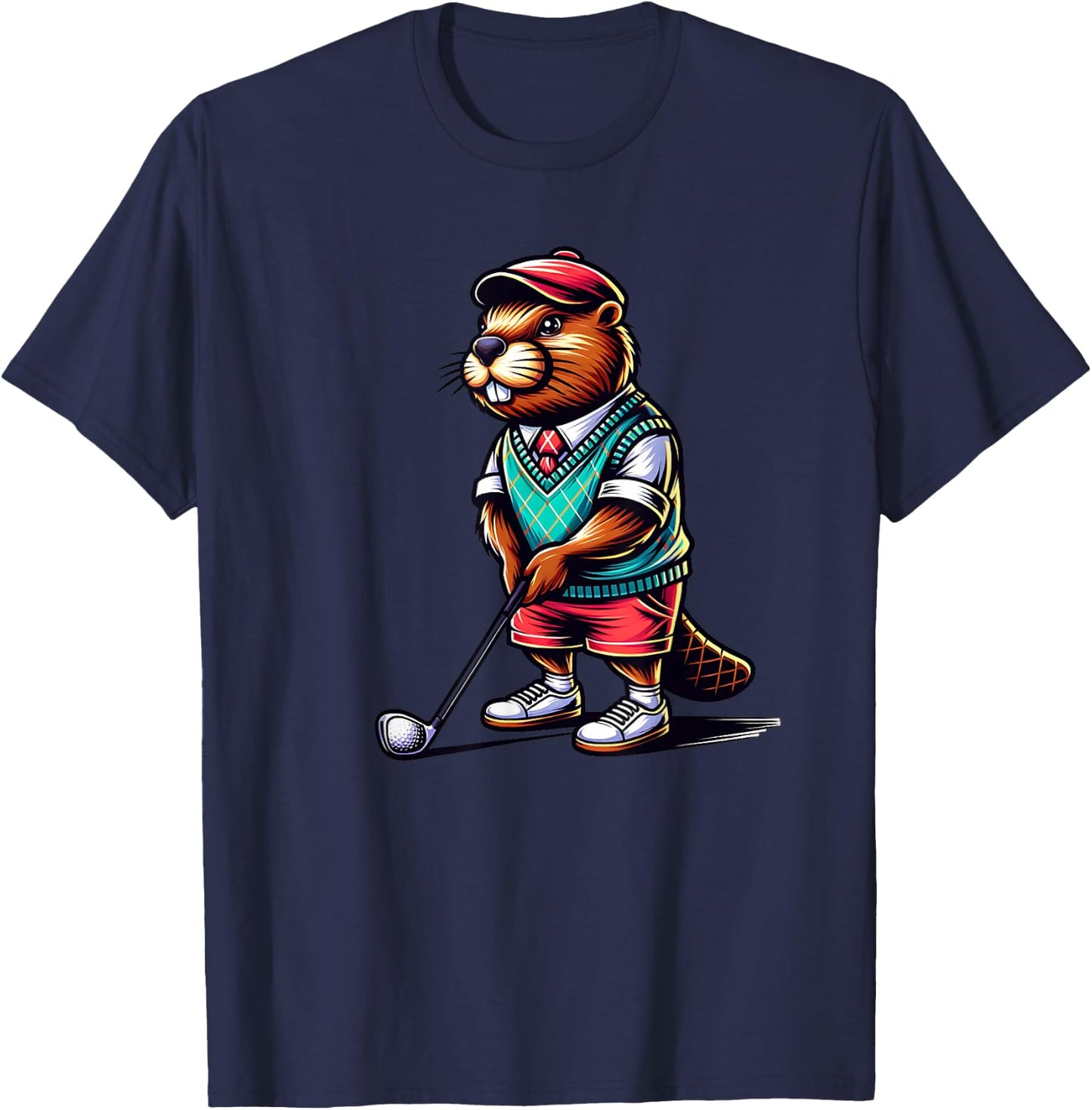 Funny Beaver Golfer Rodent Golfing Sports T-Shirt - T-Shirt | Navy