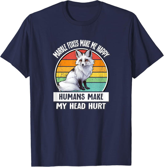 Retro Vintage Humans Hurt My Head Canadian Marble Fox Lover T-Shirt - T-Shirt | Navy