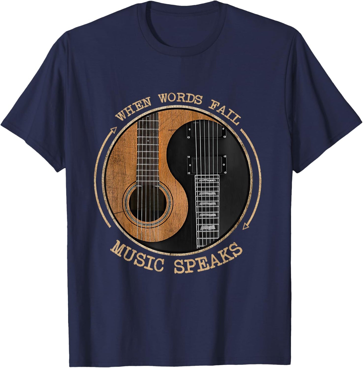 When Words Fail Music Speaks Ying Yang Guitar T-Shirt - T-Shirt | Navy