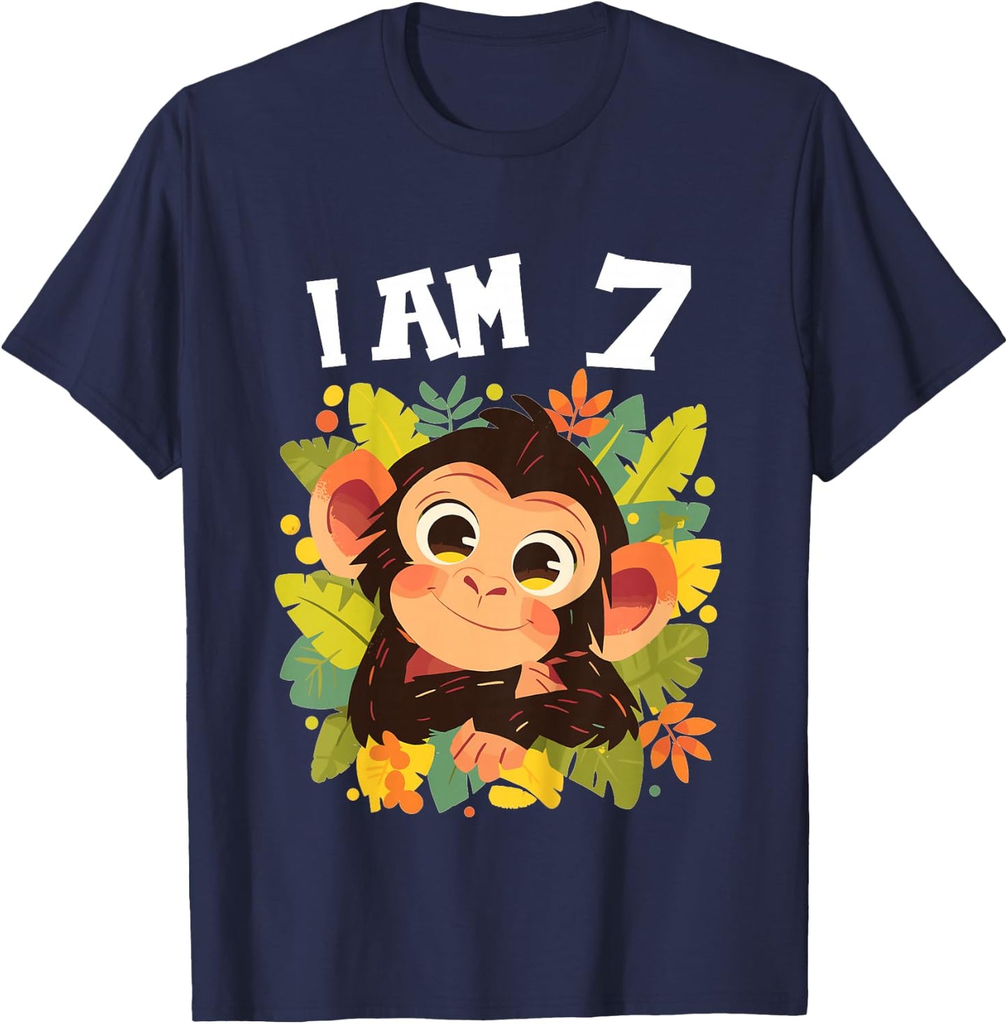 Kids 7 Years old 7 birthday Monkeys Boy Girl Monkey T-Shirt - T-Shirt | Navy