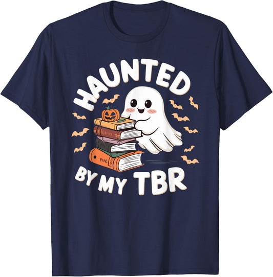 Haunted By My TBR Cute Ghost Book Reading Teacher Halloween T-Shirt - T-Shirt | Navy