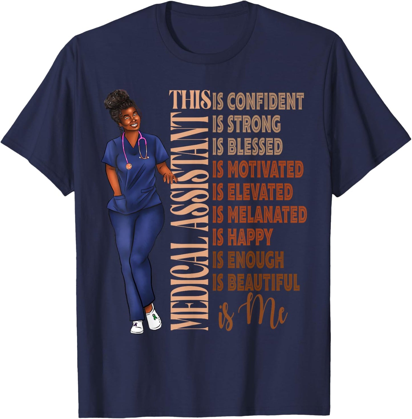 Black Melanin Medical Assistant Africa American MA Afro Hair T-Shirt - T-Shirt | Navy