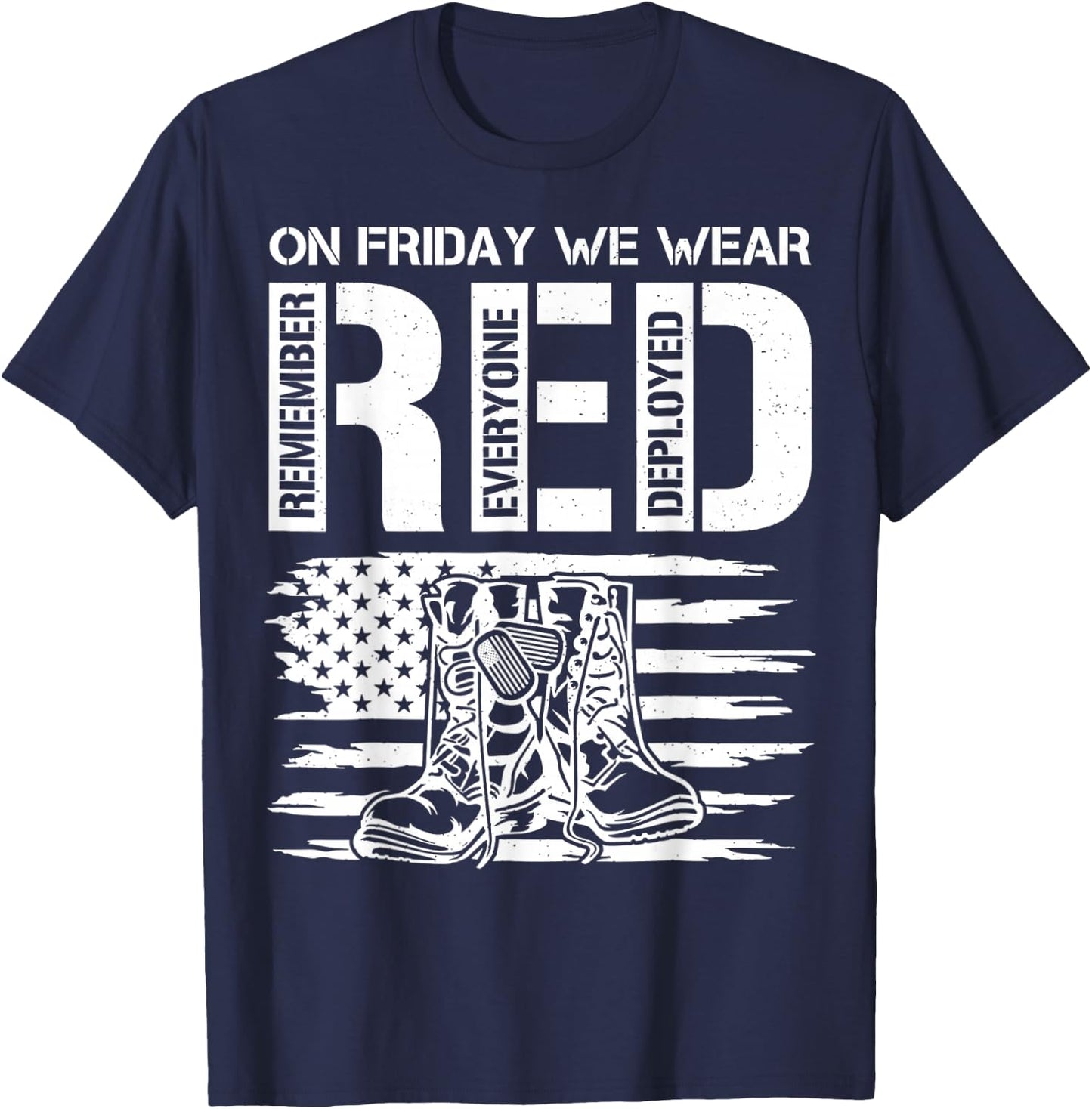 On Friday We Wear Red Friday Military Support Troops US Flag T-Shirt - T-Shirt | Navy