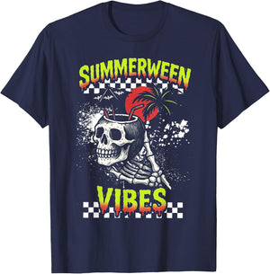 Summerween Vibes - Spooky Skull Drink Halloween T-Shirt - T-Shirt | Navy