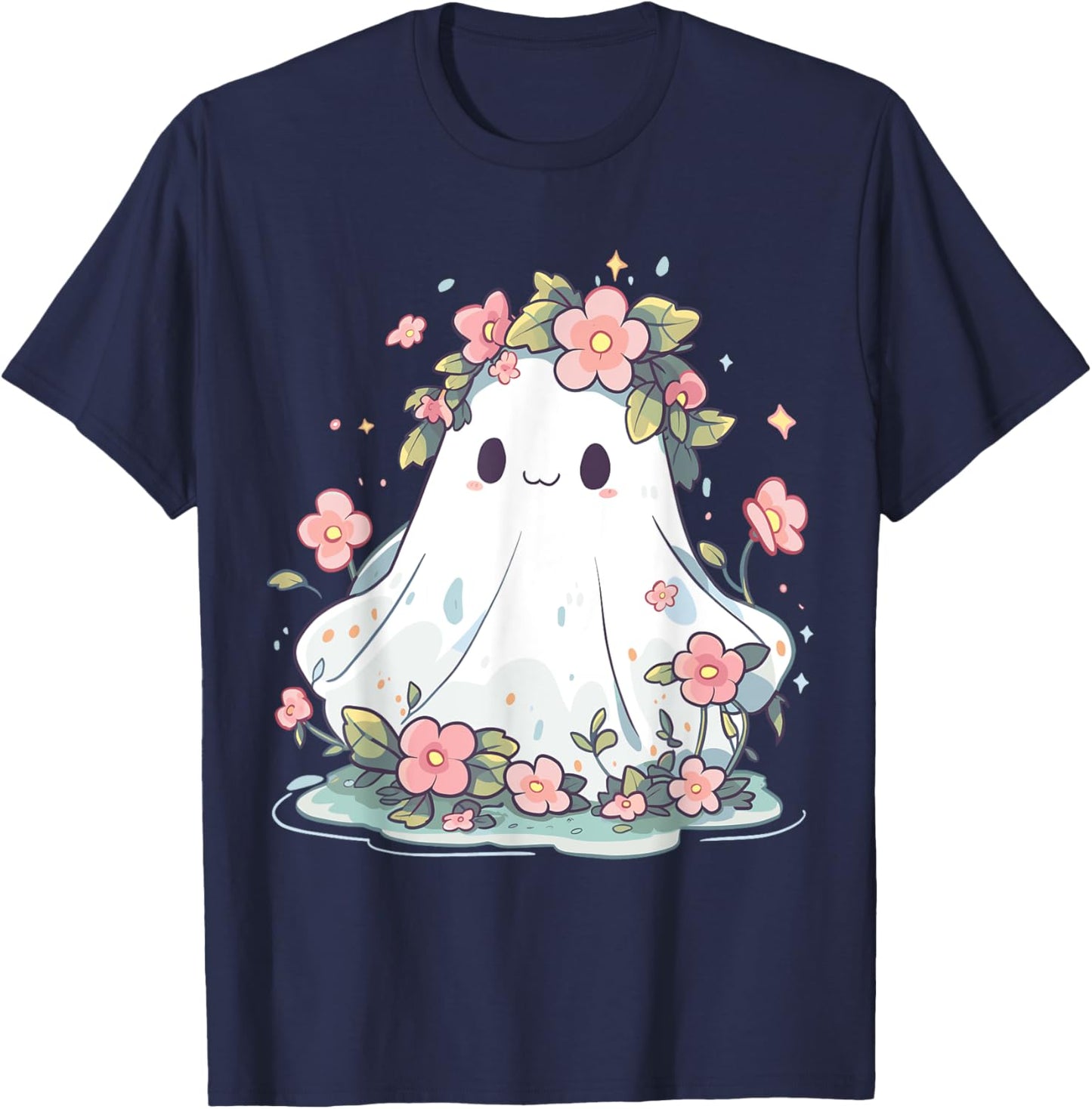Halloween Shirt Floral Ghost Women Halloween Costume T-Shirt - T-Shirt | Navy
