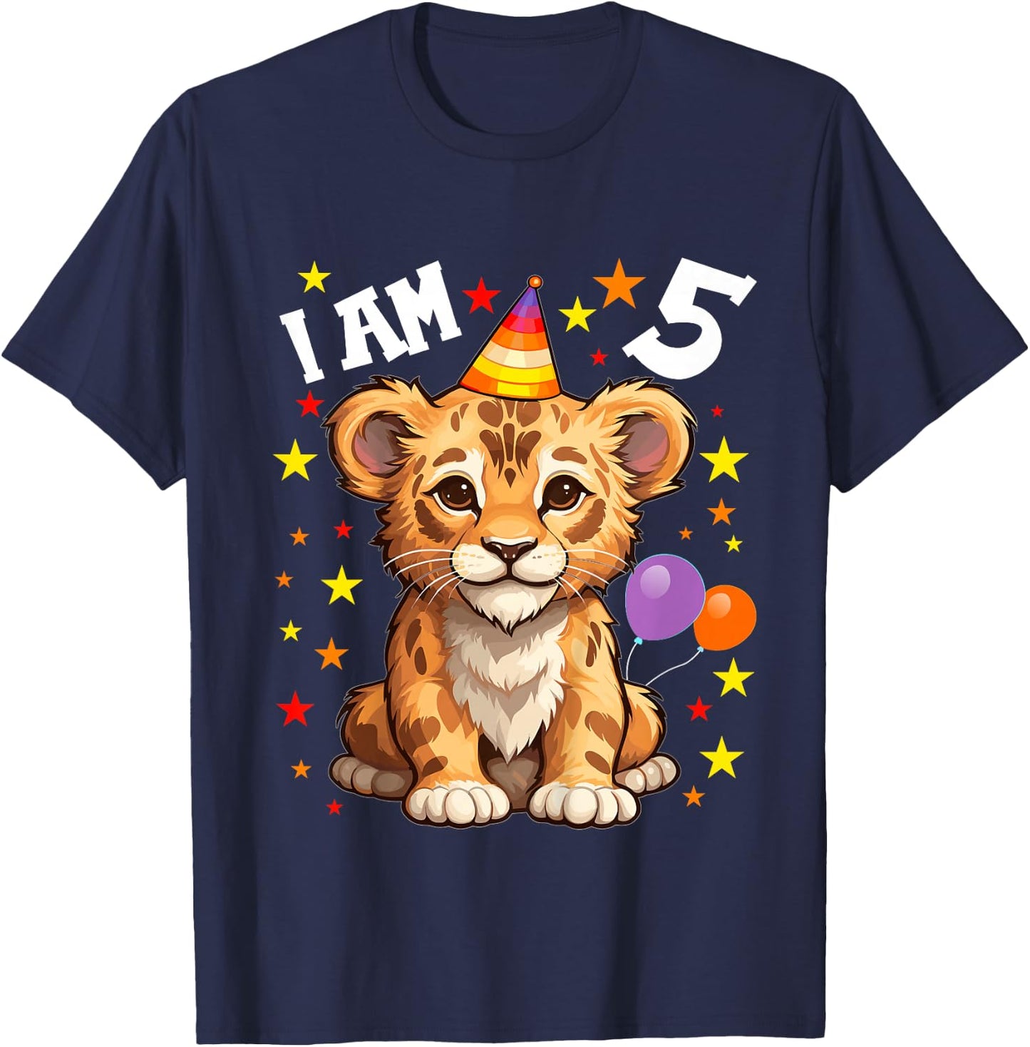 5 Years old Boy and Girl Lions 5th birthday Lion T-Shirt - T-Shirt | Navy