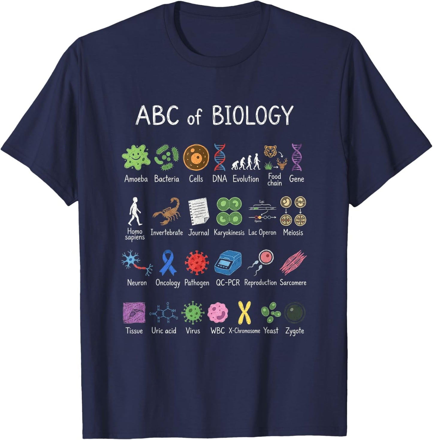 Biology Alphabet Science Education Teacher Student Chart T-Shirt - T-Shirt | Navy