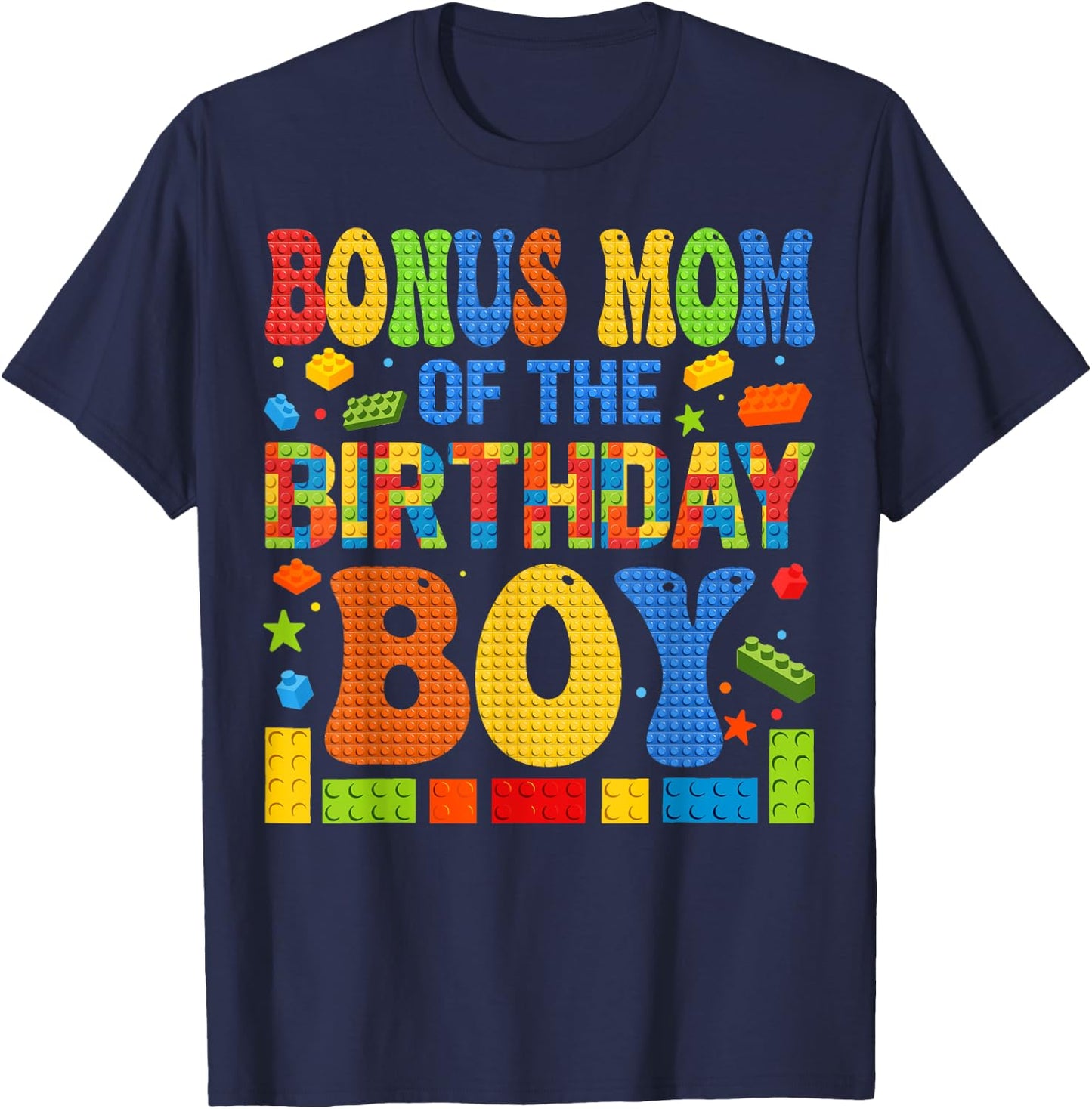Bonus Mom Of The Birthday Boy Building Block Birthday Party T-Shirt - T-Shirt | Navy