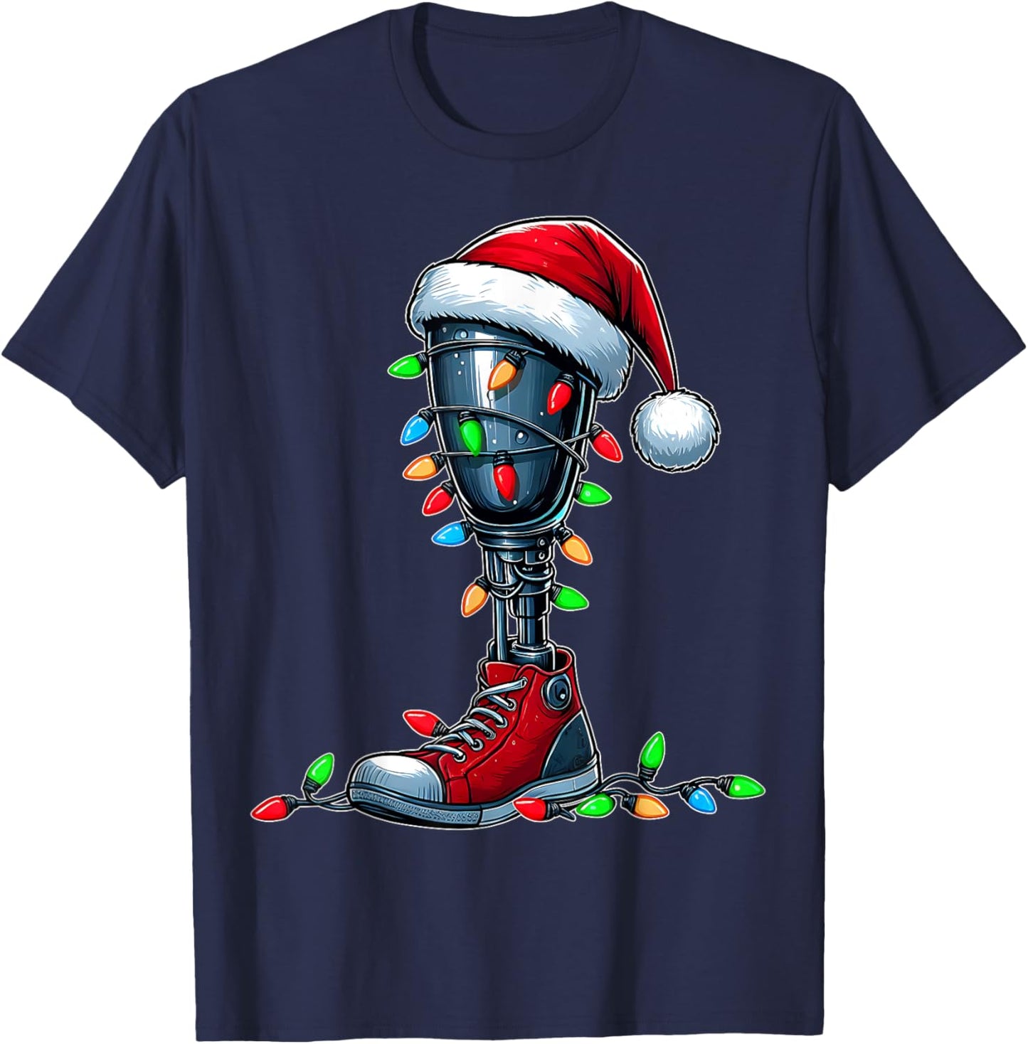 Leg Prosthetics Amputee Amputation Xmas - Adult, Black, Short Sleeve, Classic Fit, , Small T-Shirt - T-Shirt | Navy