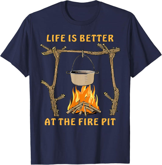 Survival Cooking Campfire Natural Fire Pit Bushcrafter T-Shirt - T-Shirt | Navy