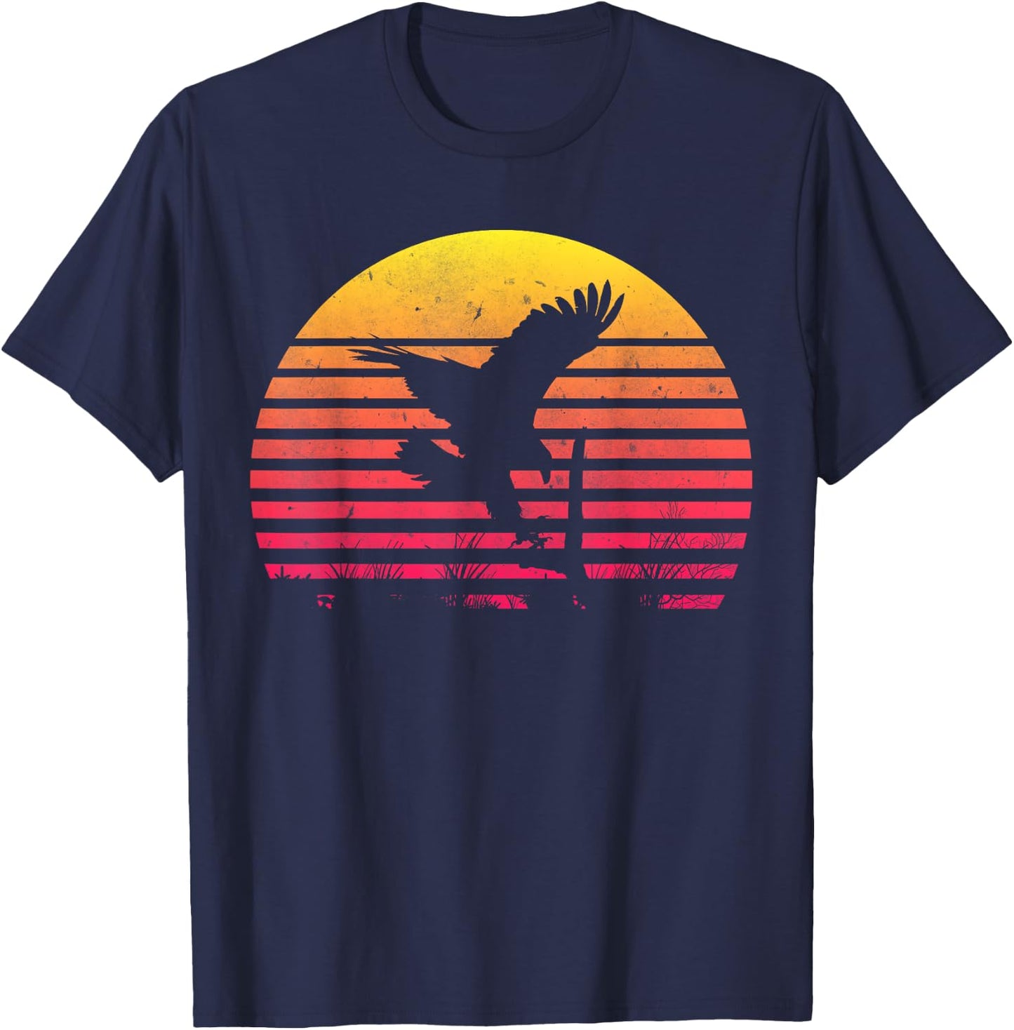 Retro Hawk Sunset Vintage Bird Lover Hawk Whisperer 70s 80s T-Shirt - T-Shirt | Navy